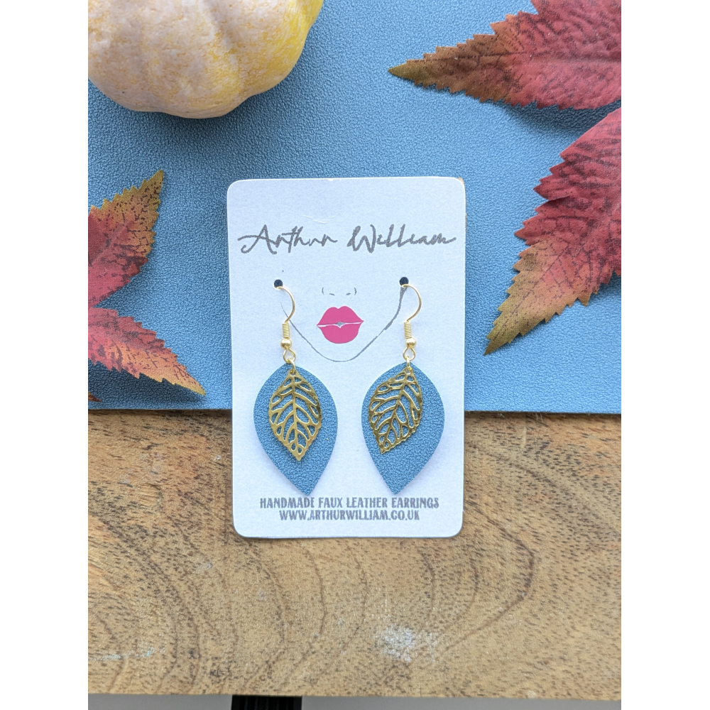 Light blue gold feather teardrop