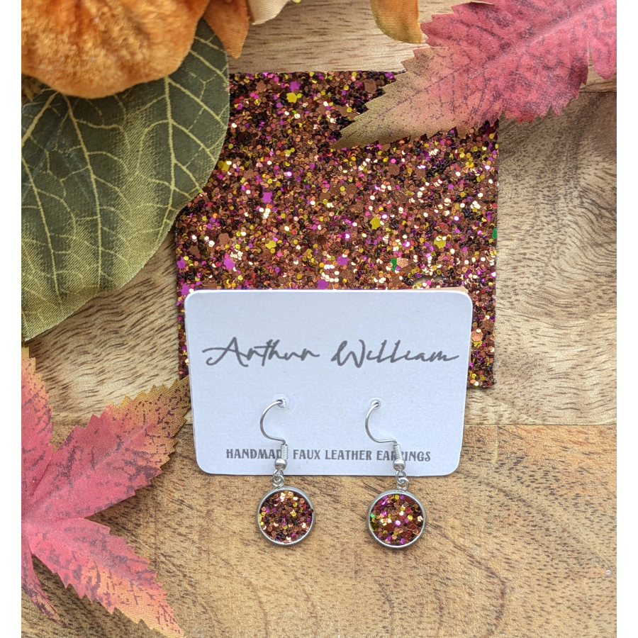 Brown, gold and pink chunky glitter 12mm dangles