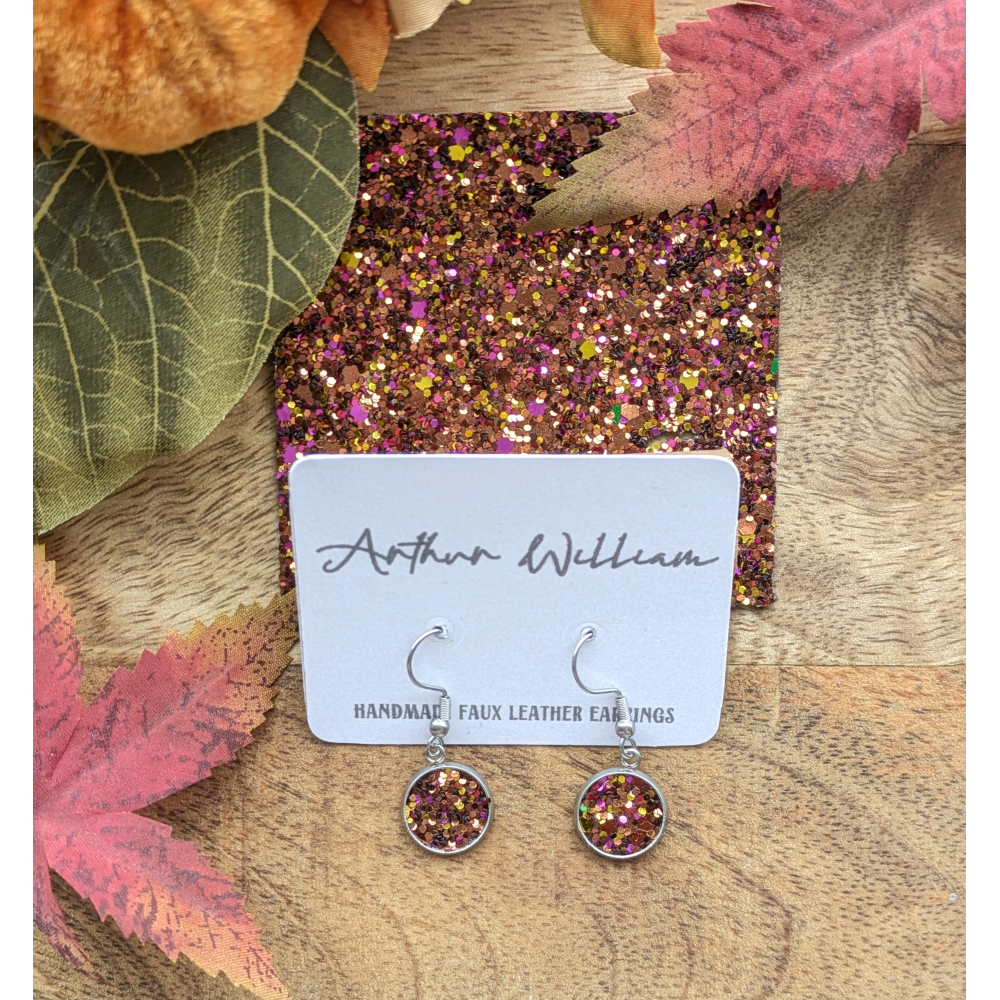 Brown, gold and pink chunky glitter 12mm dangles