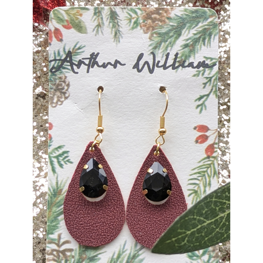 Burgundy cutout teardrop with black gem