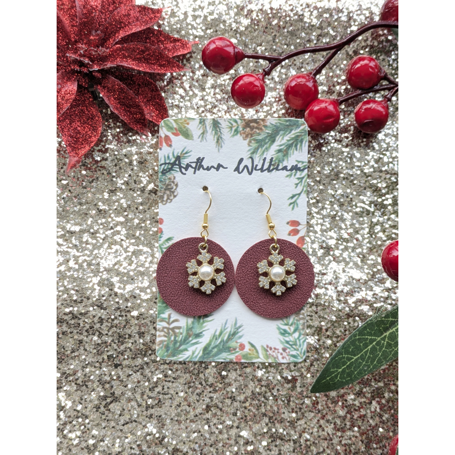 Burgundy circle snowflake charm