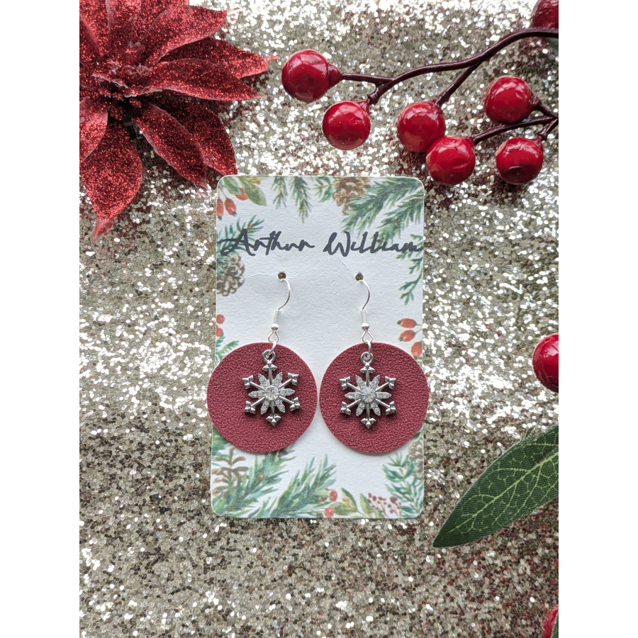 Berry red circles with snowflake charms