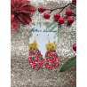 Red, green and white teardrops with gold bow