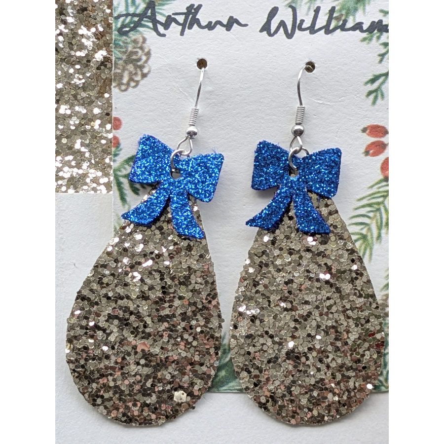 Light gold teardrops with blue bows