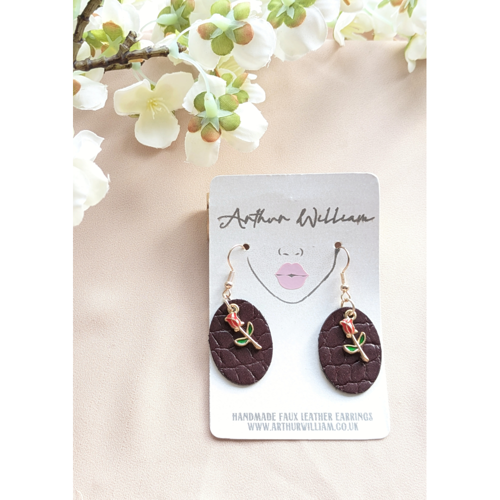 Wine red rose mini dangles