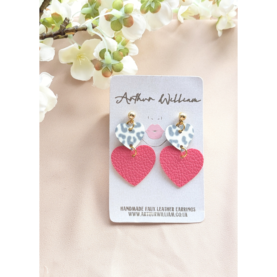 Leopard print and pink heart mini dangles