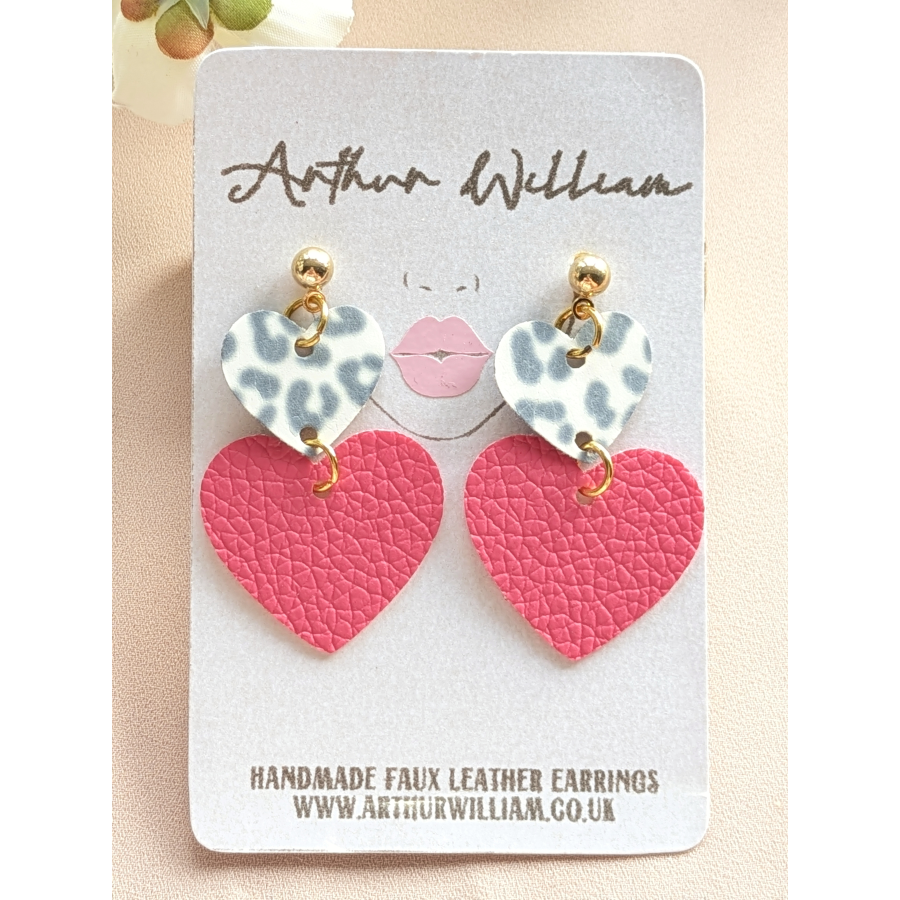 Leopard print and pink heart mini dangles
