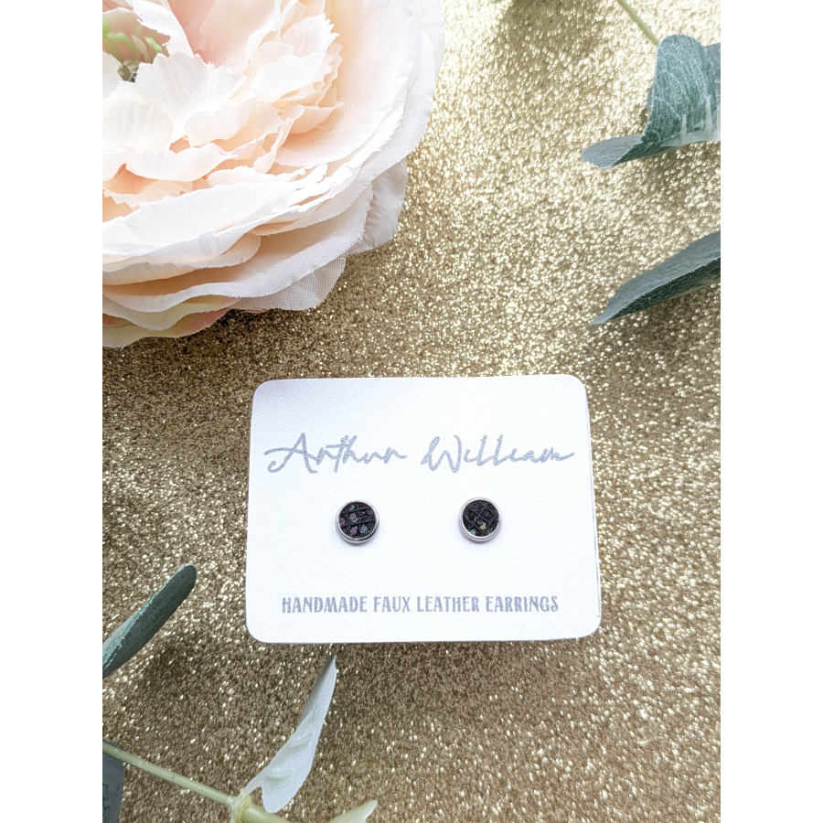 Black patterned glitter 6mm studs