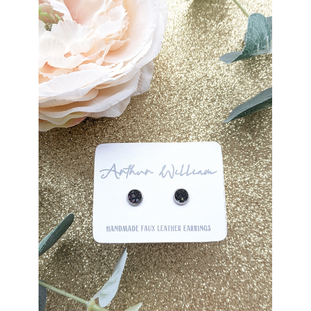 Black patterned glitter 6mm studs