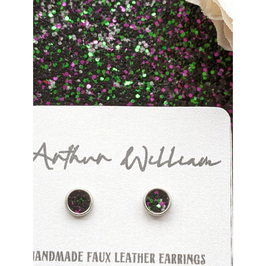 Black, green and purple chunky glitter 6mm stud
