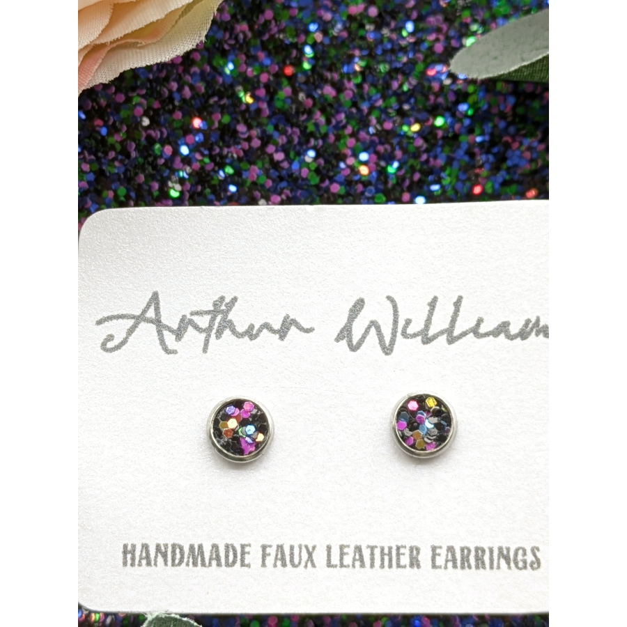 Black, green, blue and purple chunky glitter 6mm stud
