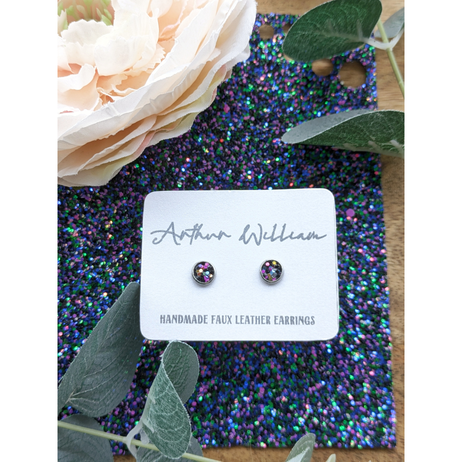 Black, green, blue and purple chunky glitter 6mm stud