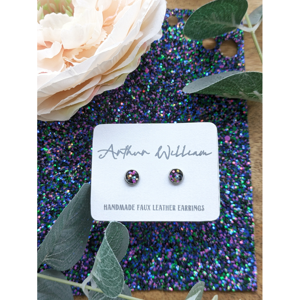 Black, green, blue and purple chunky glitter 6mm stud