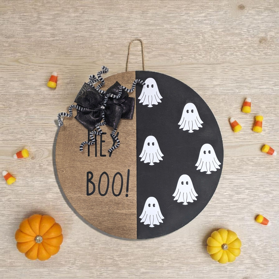 Hey boo ghost wooden sign