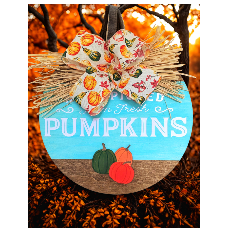 Turquoise pumpkin patch wooden sign