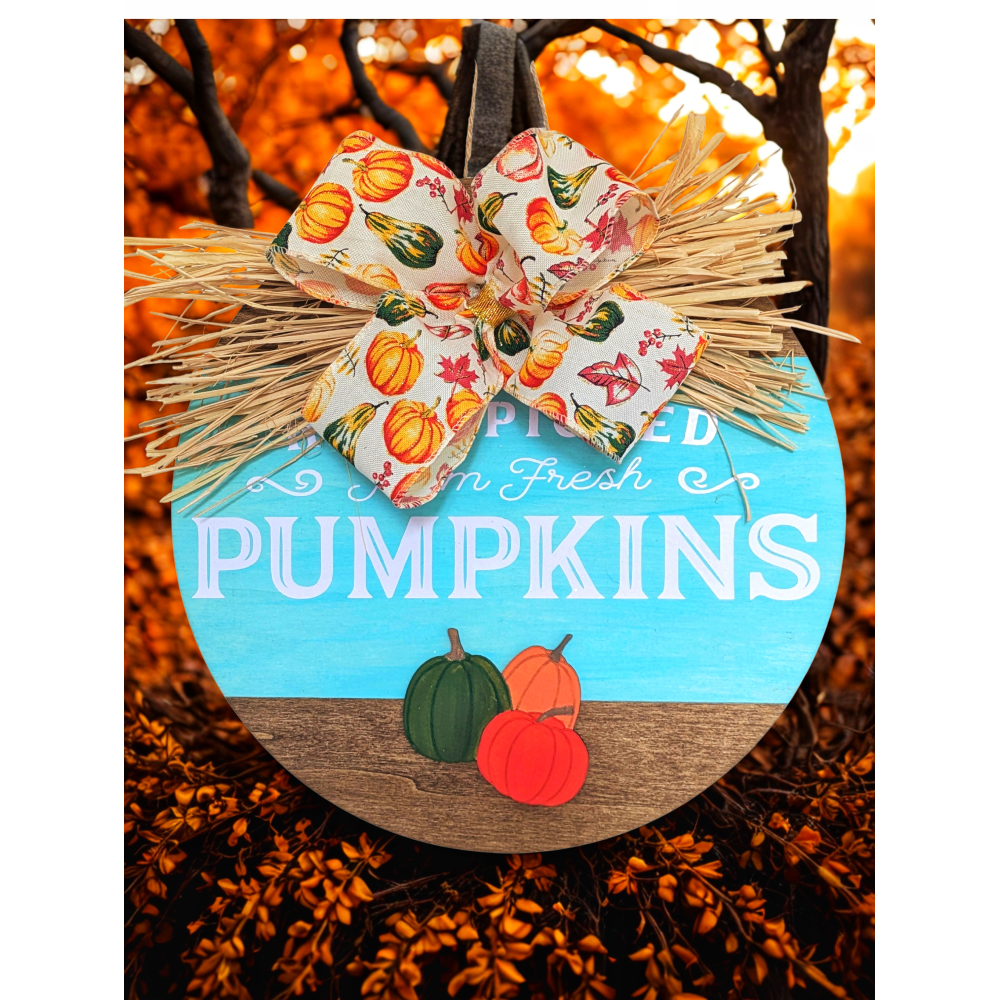 Turquoise pumpkin patch wooden sign
