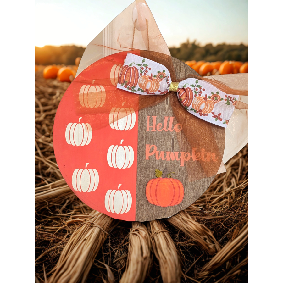 Orange hello pumpkin wooden signs