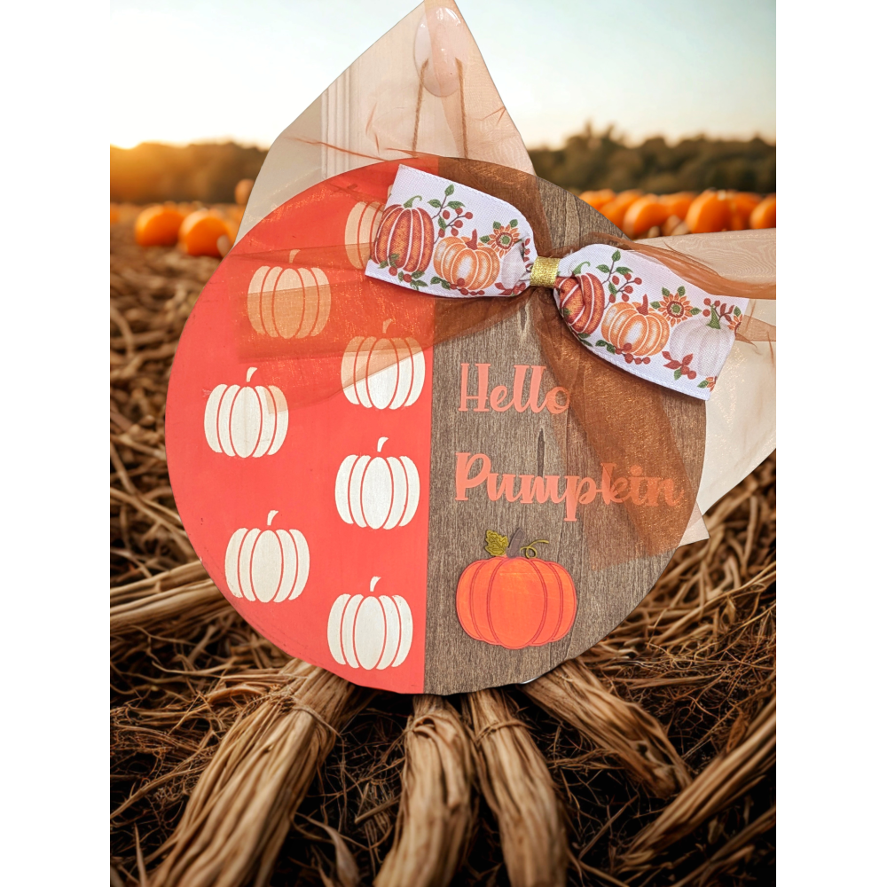 Orange hello pumpkin wooden signs