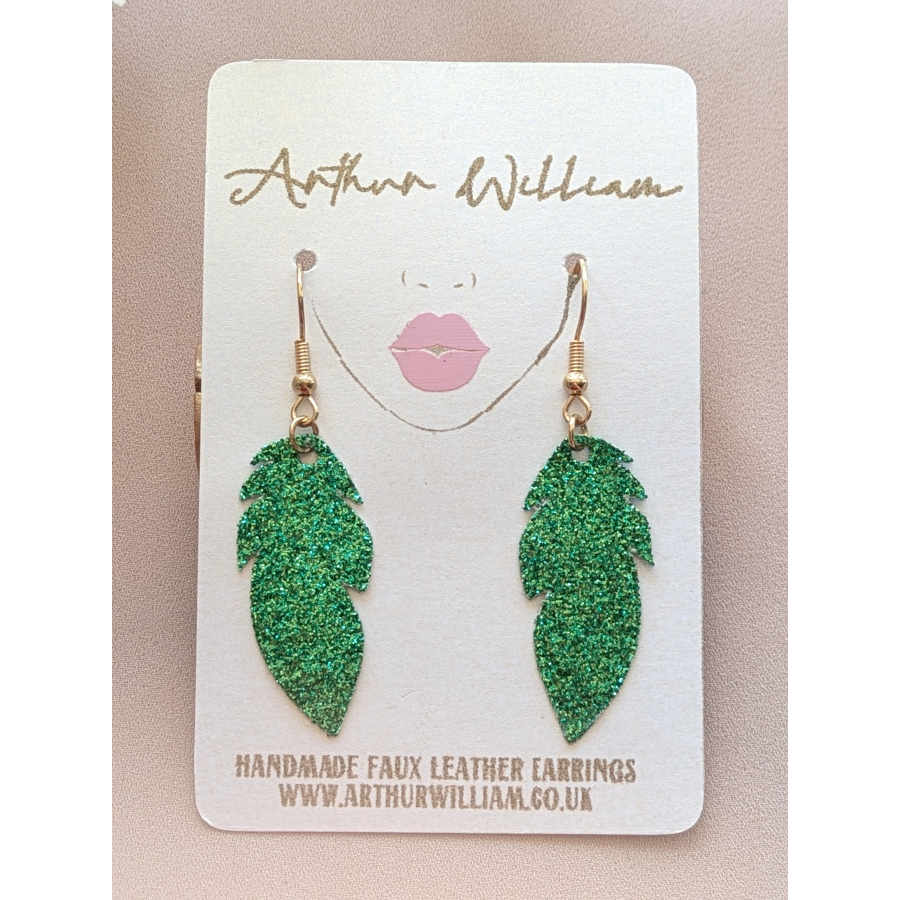 Green fine glitter feather dangles
