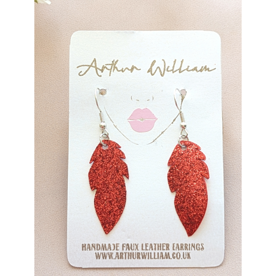Red fine glitter feather dangles